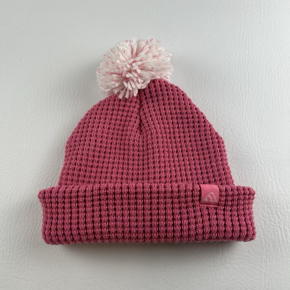 Adidas Pink Pom Pom Beanie Women’s Knit Cuffed Winter Hat Logo